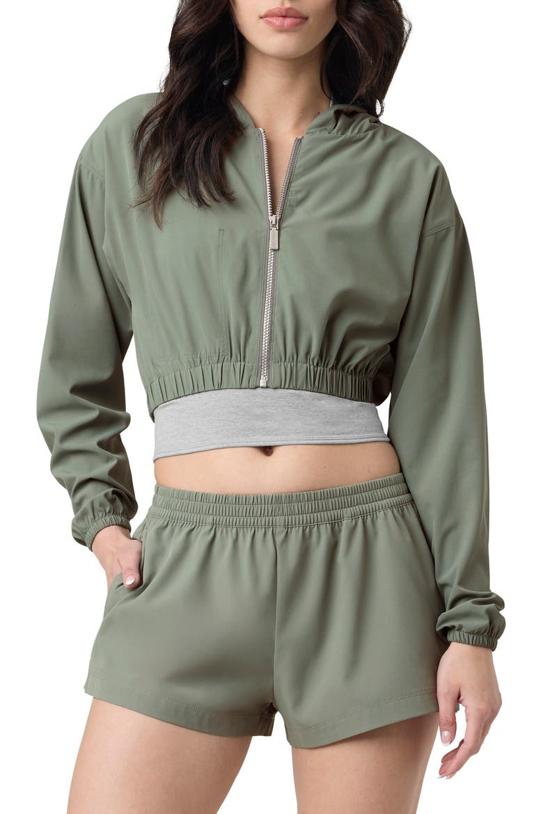 Front Zip Hooded Crop Track Jacket, Main, color, LAUREL WREATH