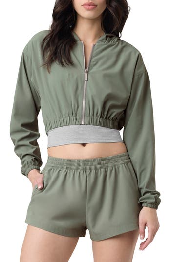 Florence By Mills Front Zip Hooded Crop Track Jacket In Green
