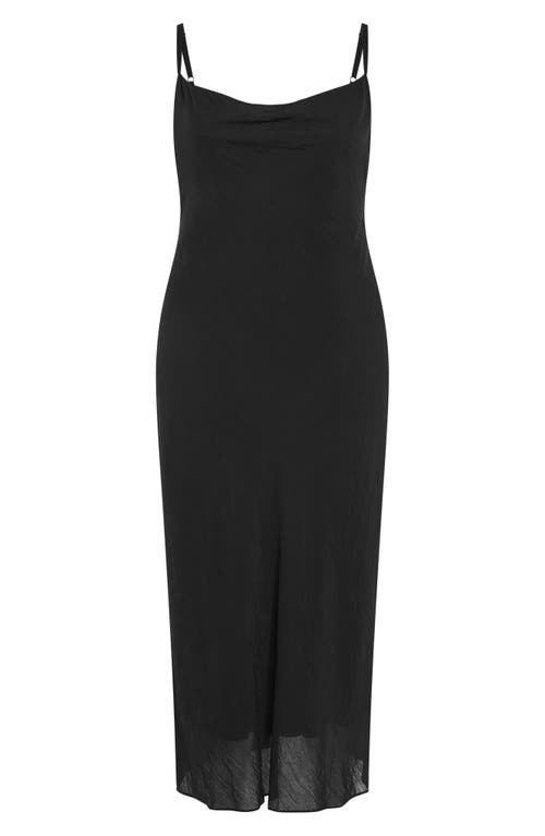City Chic Kyra Crinkle Sateen Slipdress In Black