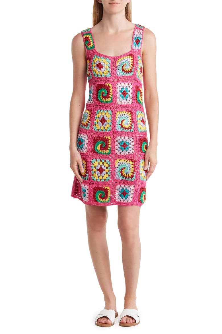 premium patchwork crochet knitted dress Colorful Patchwork Long Woman Dress, Knitted Tank Dress Crochet, Rainbow Knit Dress, Woman Knitted Clothes, Cotton Dresses