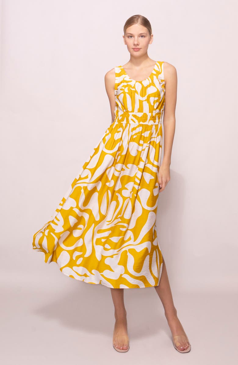 MELLODAY Abstract Print Midi Dress, Alternate, color, Ivory/ Yellow