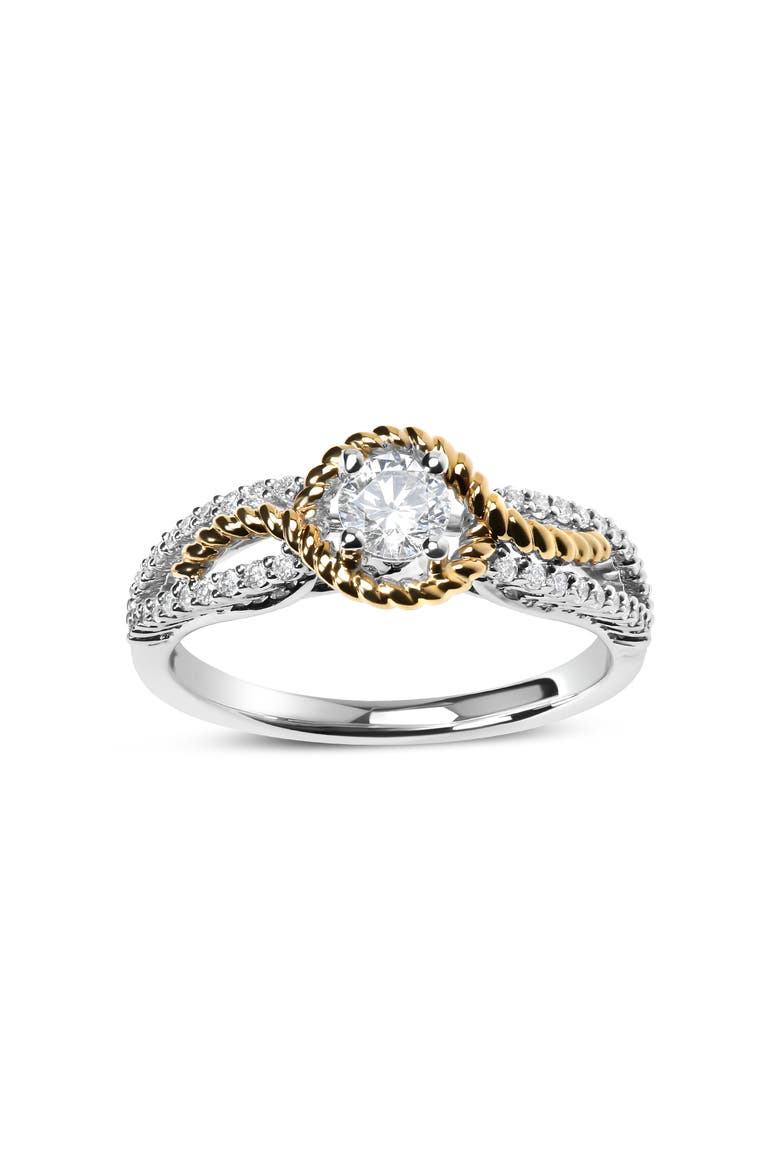 14K Two-Toned Gold Diamond 3/8 Cttw Diamond Split Shank and Halo Engagement Ring, Alternate, color, Yellow