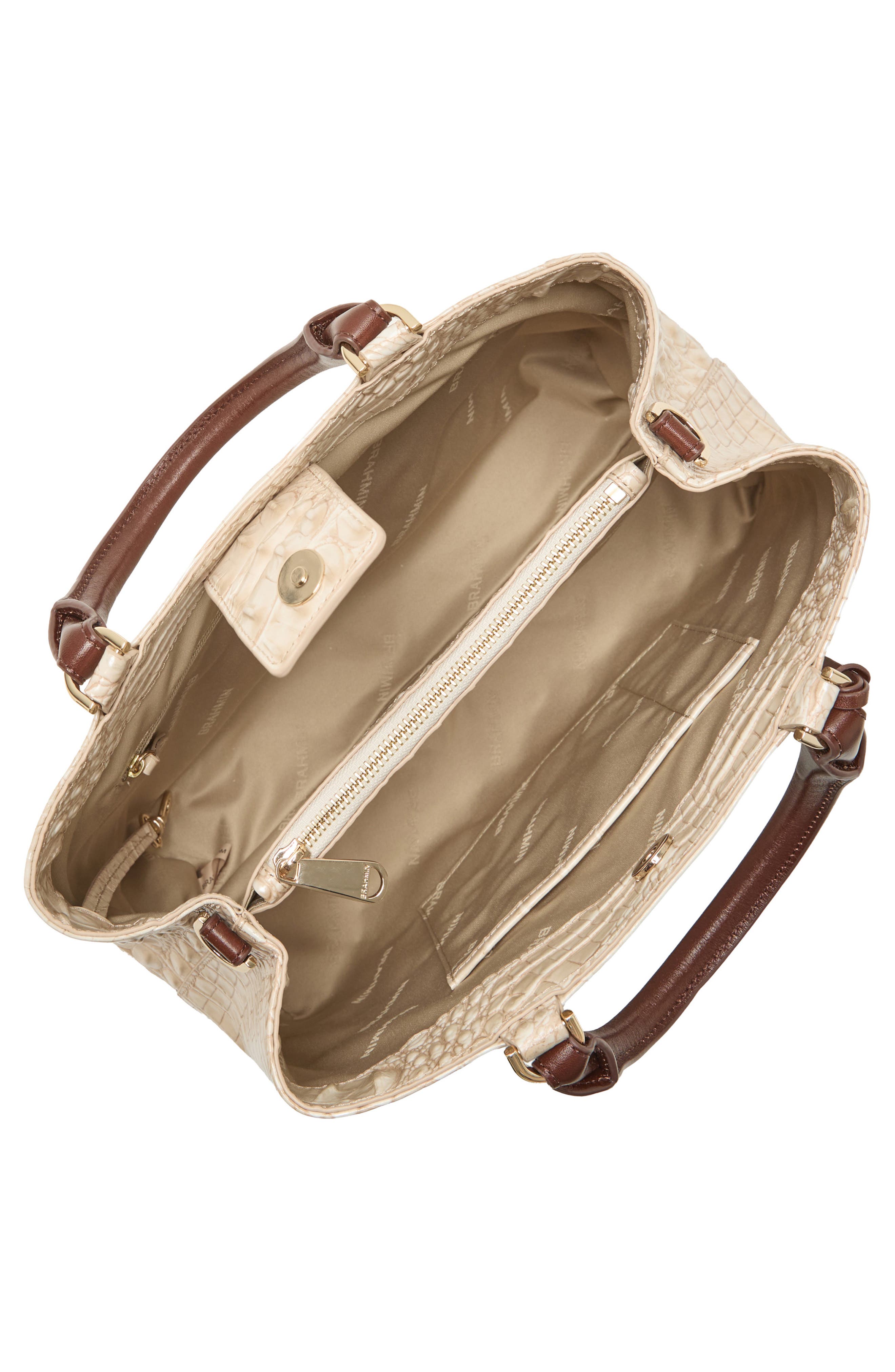 Brahmin Small Denise Croc Embossed Leather Satchel, Alternate, color, Ivory Multi