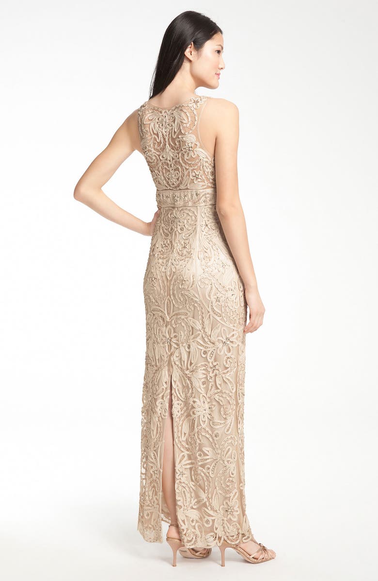 Sue Wong V-Neck Embroidery & Bead Overlay Gown, Alternate, color, Antique Champagne