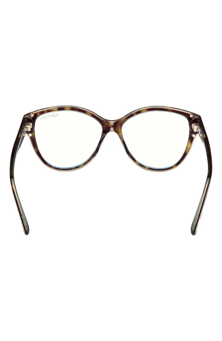 TOM FORD 54mm Cat Eye Blue Light Blocking Optical Glasses, Alternate, color, Havana And Turquoise / T Logo