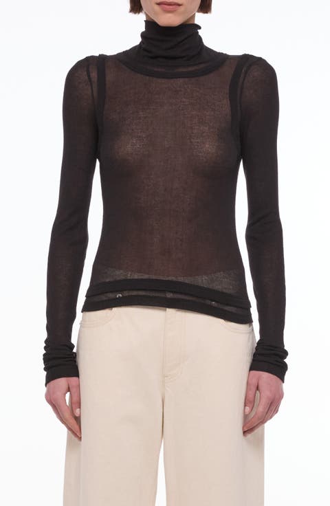Sheer Long Sleeve Turtleneck Top