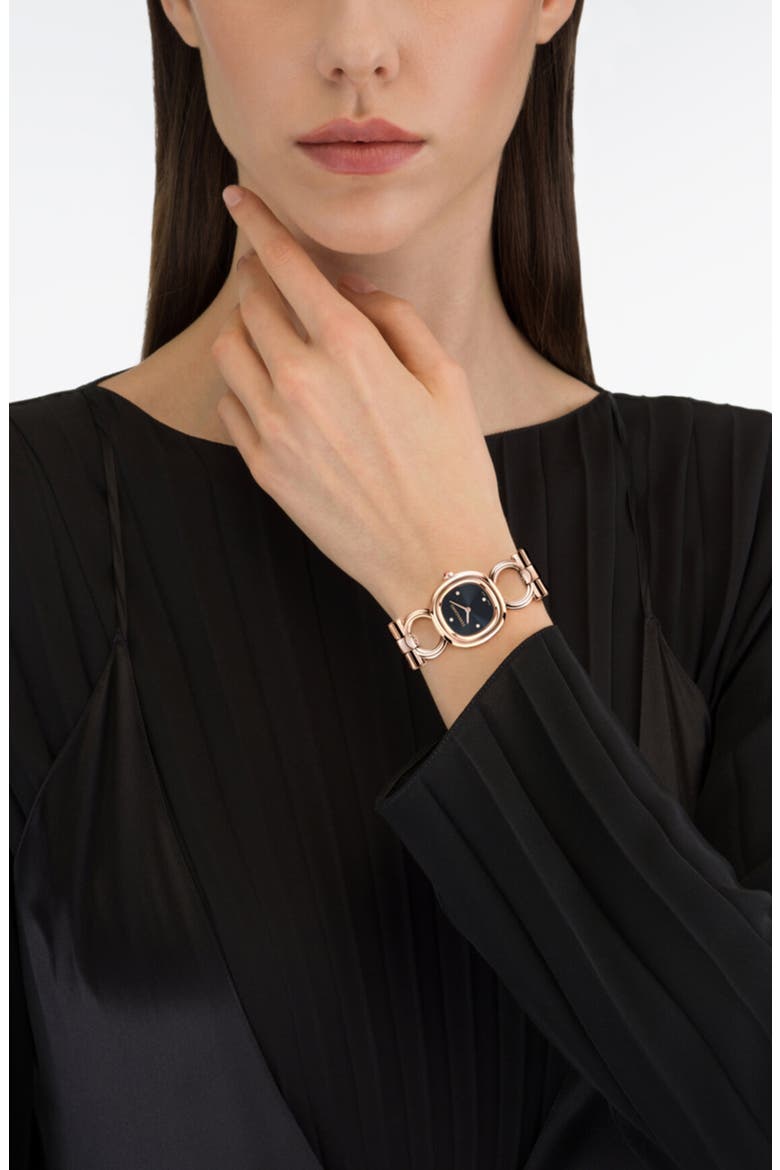 Double Gancini Diamond Bracelet Watch, 25mm, Alternate, color, GOLD