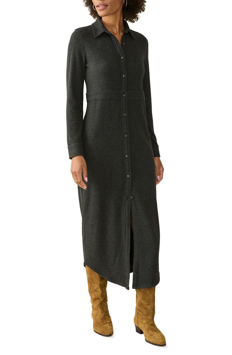 Faherty Legend Long Sleeve Shirtdress, Main, color, Heathered Black Twill