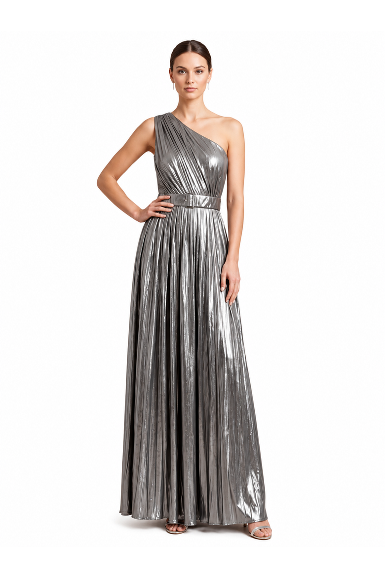 Long Sleeve Gown with Overskirt & High Neck, Alternate, color, Gunmetal