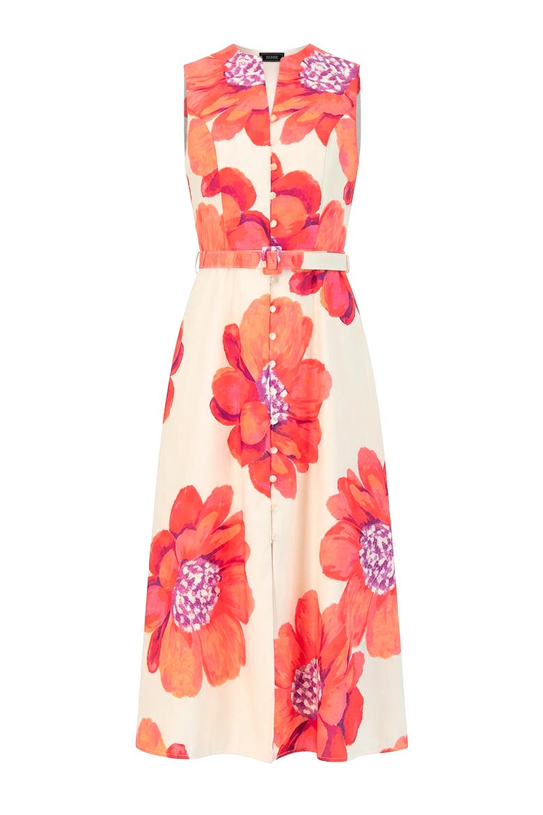 Printed Jacquard Sleeveless Midi Dress, Alternate, color, Ivory