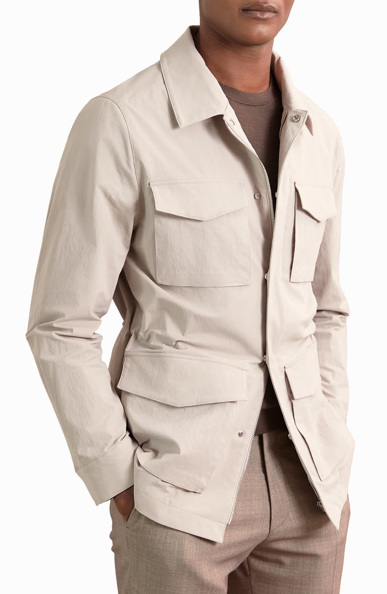 Reiss Bryson Stretch Nylon Field Jacket with Removable Quilted Bib, Alternate, color, Stone
