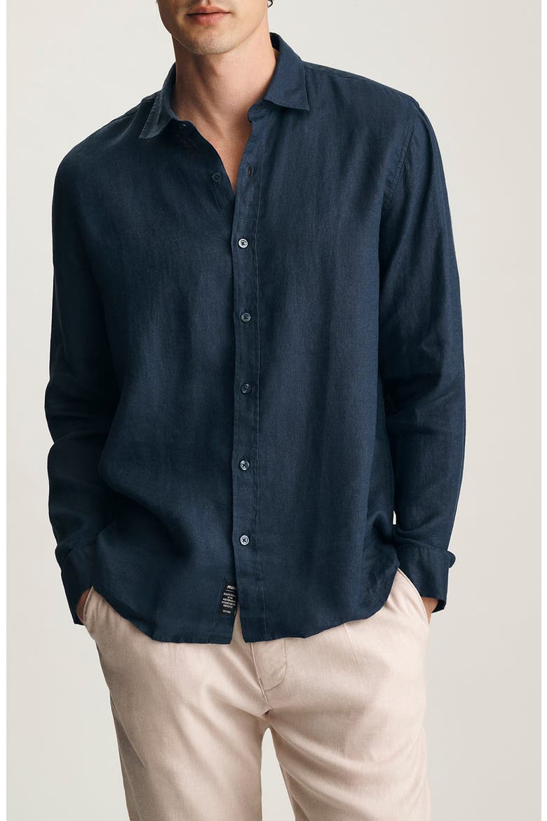 Regular Fit Linen Button-Up Shirt, Main, color, BLACK IRIS