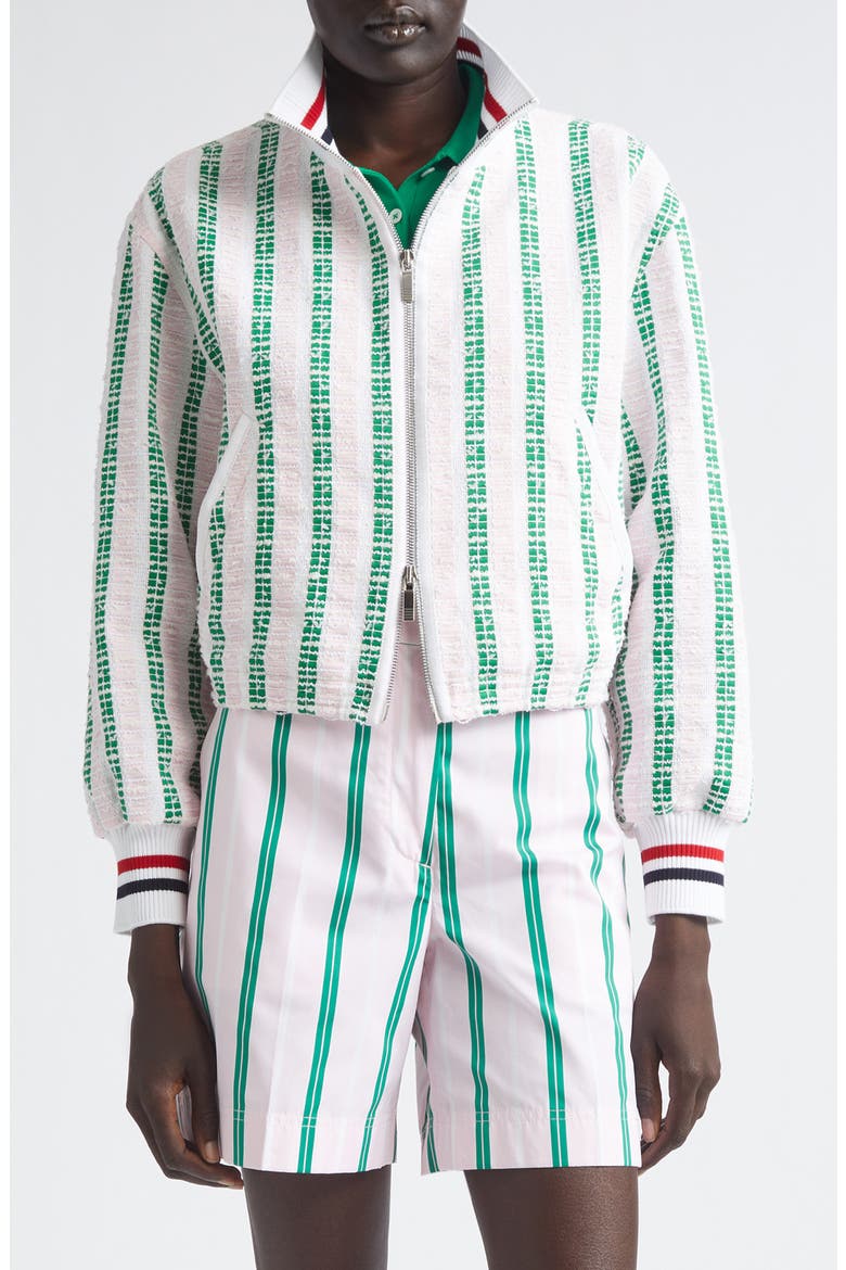 Rep Stripe Tweed Varsity Jacket, Main, color, LIGHT PINK