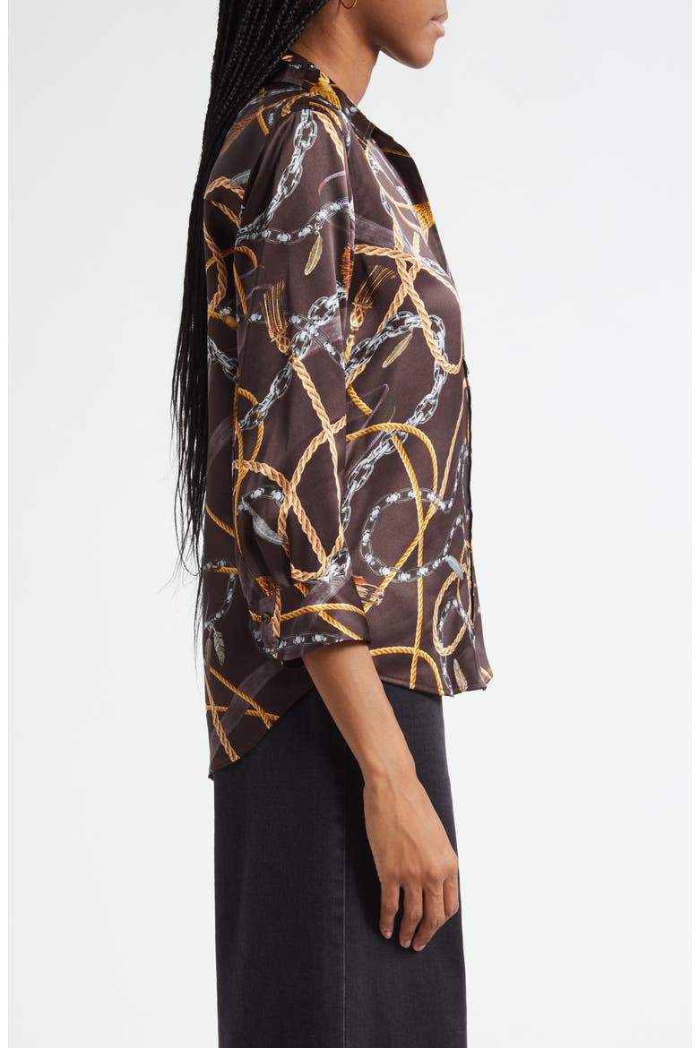 Dani Western Chain Print Silk Button-Up Shirt, Alternate, color, BROWN MULTI CHAIN