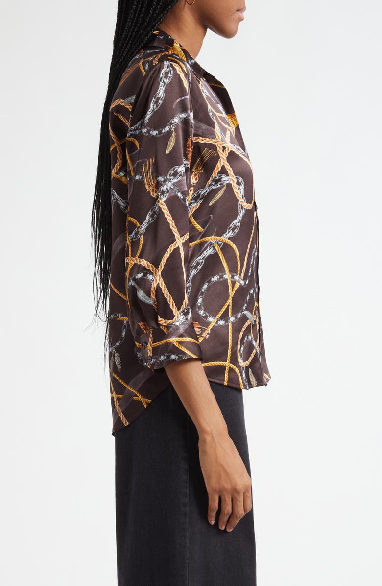 L'AGENCE Dani Western Chain Print Silk Button-Up Shirt, Alternate, color, Brown Multi Chain