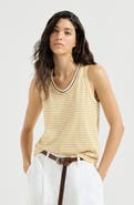 Brunello Cucinelli Striped cotton jersey top with precious neckline