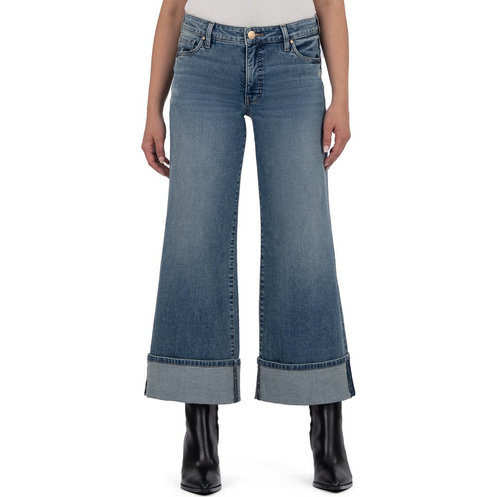 Kut From The Kloth Meg Cuffed Mid Rise Wide Leg Jeans In Blue