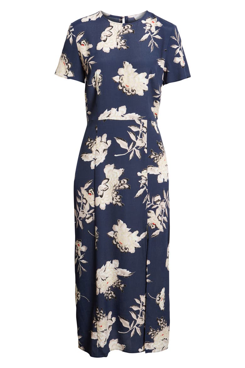 Print Midi Dress, Alternate, color, NAVY PEACOAT KIMONO FLORAL