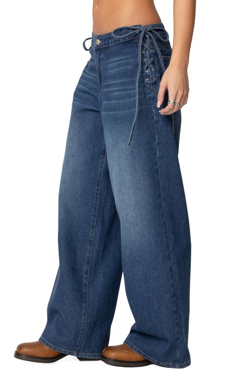Shop Edikted Katt Lace Up Baggy Jeans In Blue