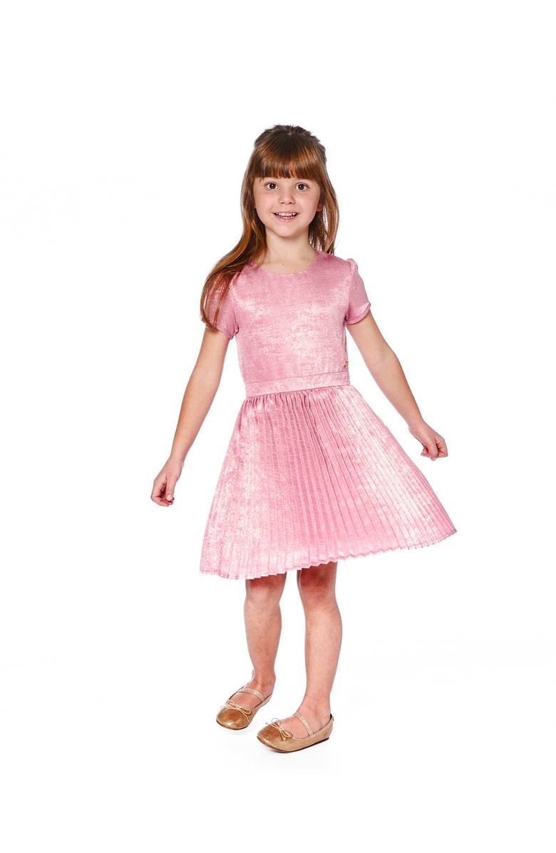 Deux par Deux Short Sleeve Dress with Pleated Skirt, Main, color, Dusty Pink