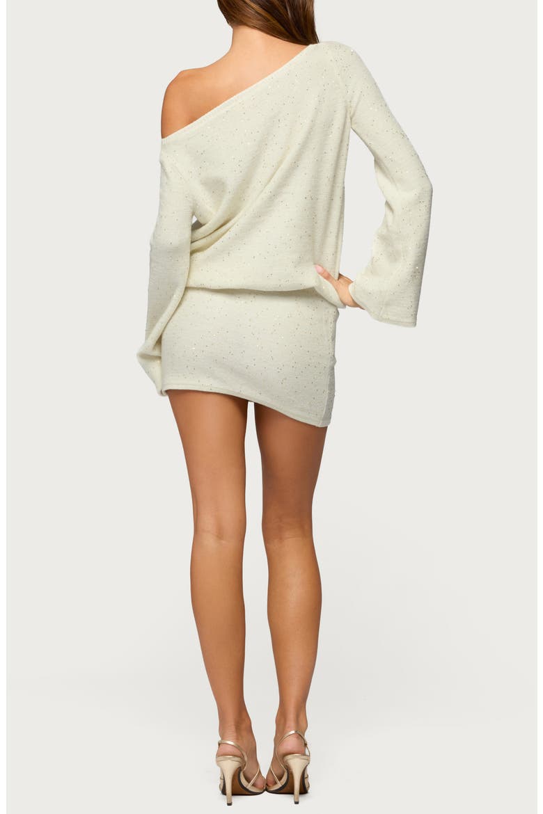 Sequin One-Shoulder Long Sleeve Knit Minidress, Alternate, color, CREAM