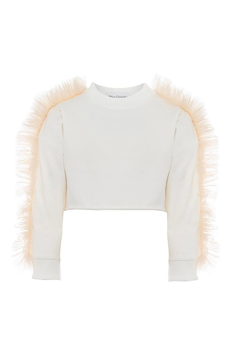 Mini Celebrities Poppy Ruffle Sweatshirt, Main, color, White Lily
