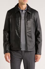 Cole Haan Signature Cole Haan Collared Open Bottom Faux Leather Jacket