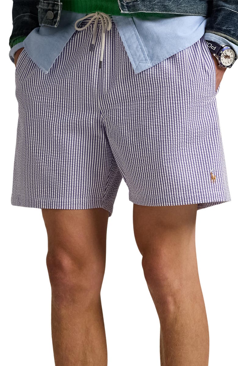 Polo Ralph Lauren Traveler Seersucker Swim Trunks, Main, color, 