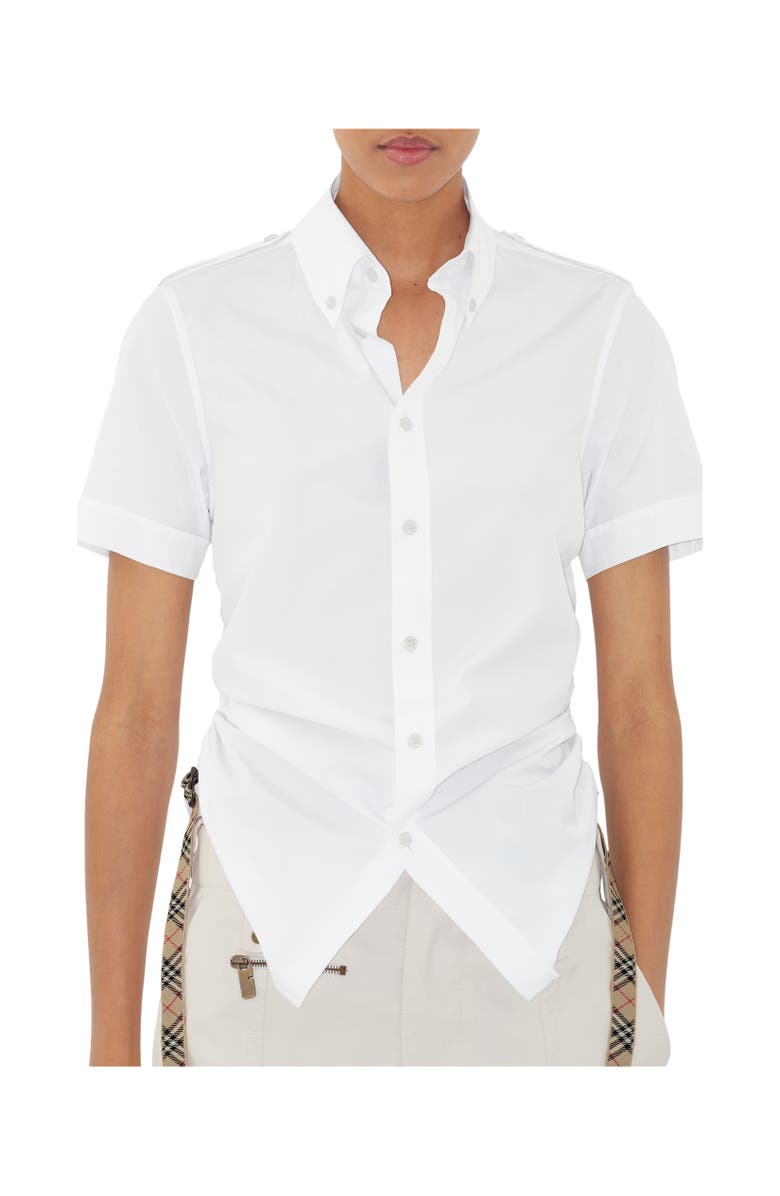 Burberry Check Trim Cotton Shirt, Alternate, color, Optic White