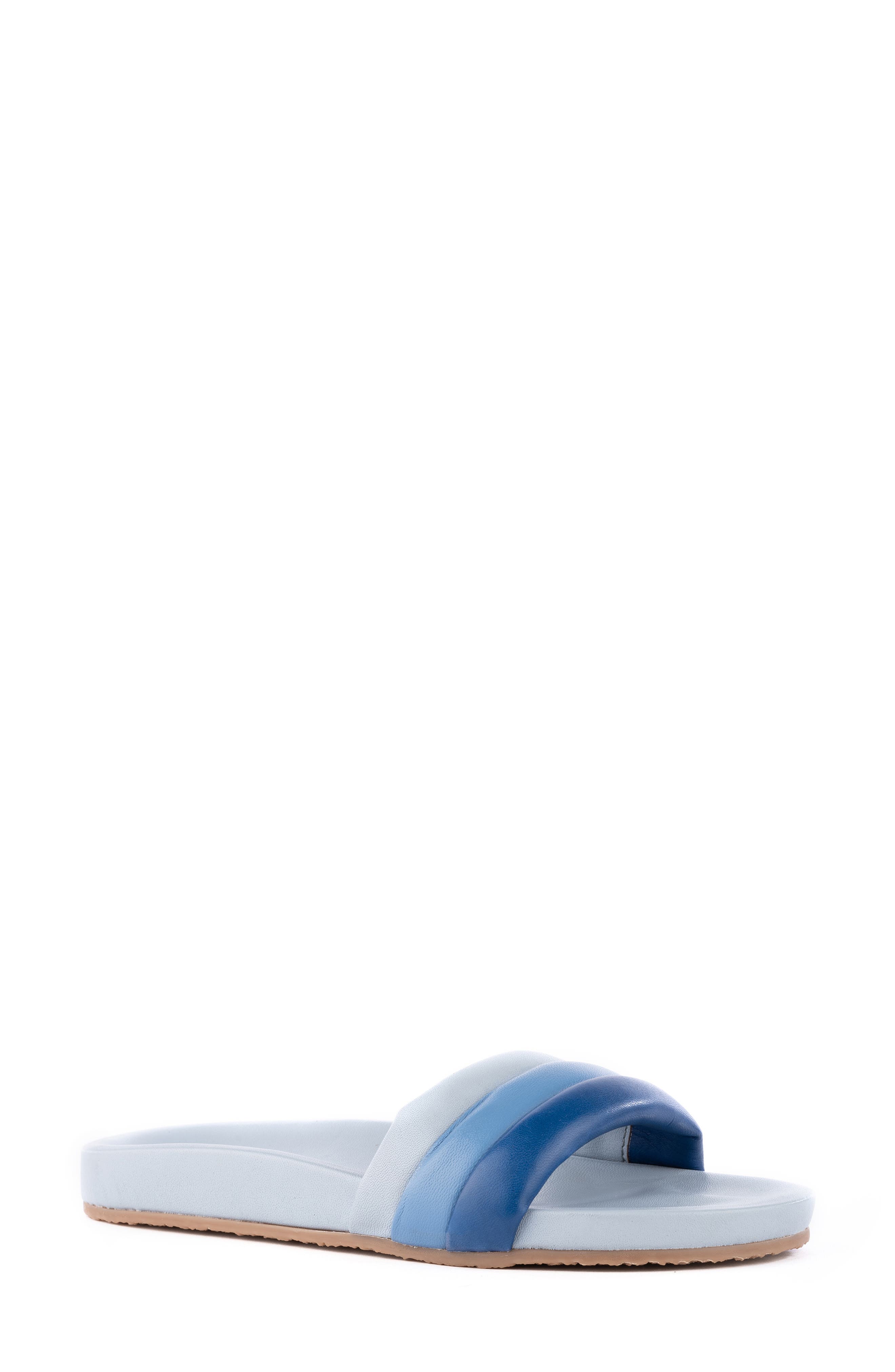 Low Key Slide Sandal, Main, color, BLUE MULTI LEATHER