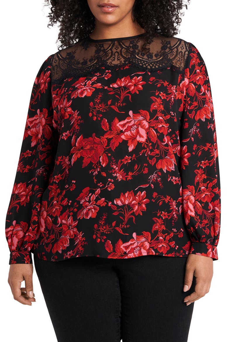 Lace Yoke Top, Main, color, RICH BLACK