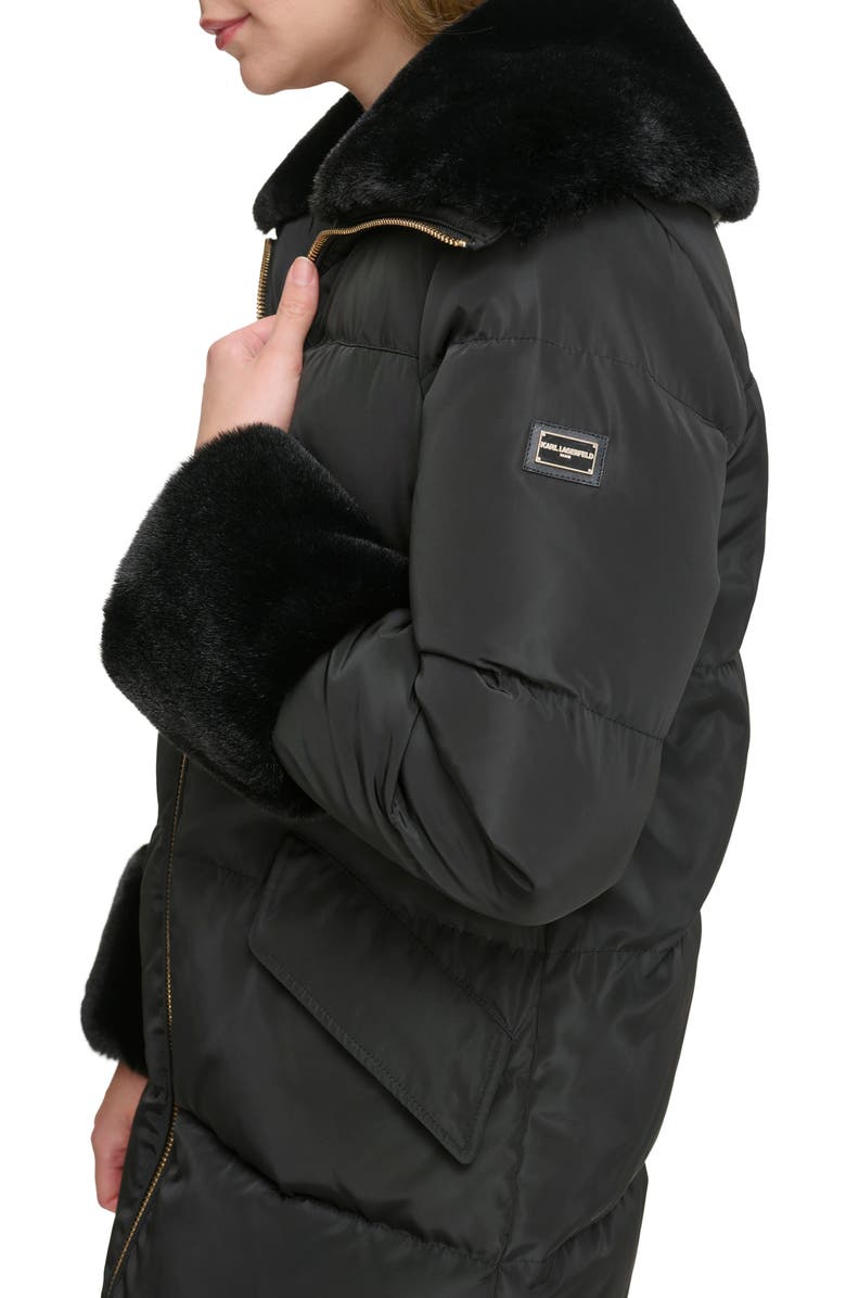 KARL LAGERFELD PARIS Down & Feather Puffer Coat with Faux Fur Trim, Alternate, color, 