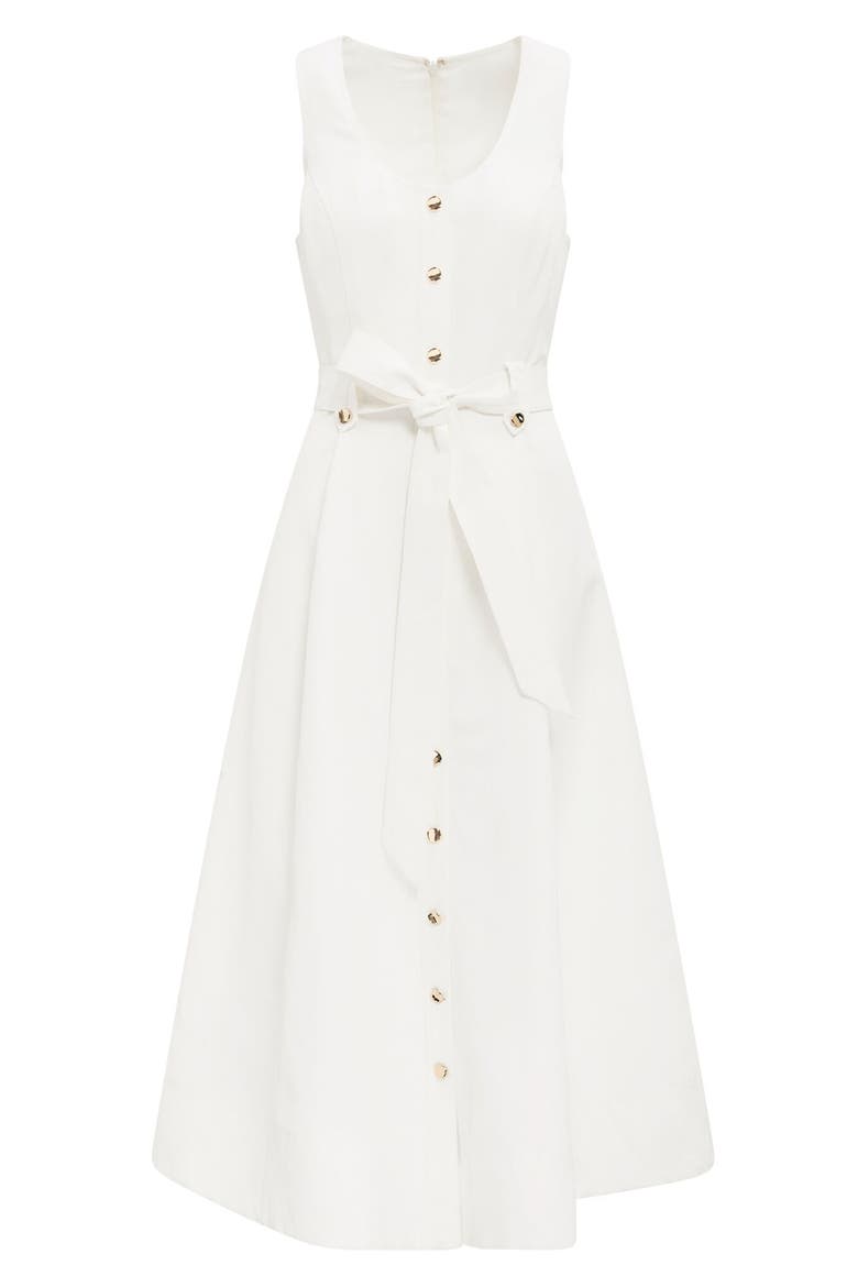 Priscilla Button Down Midi Dress, Alternate, color, PORCELAIN