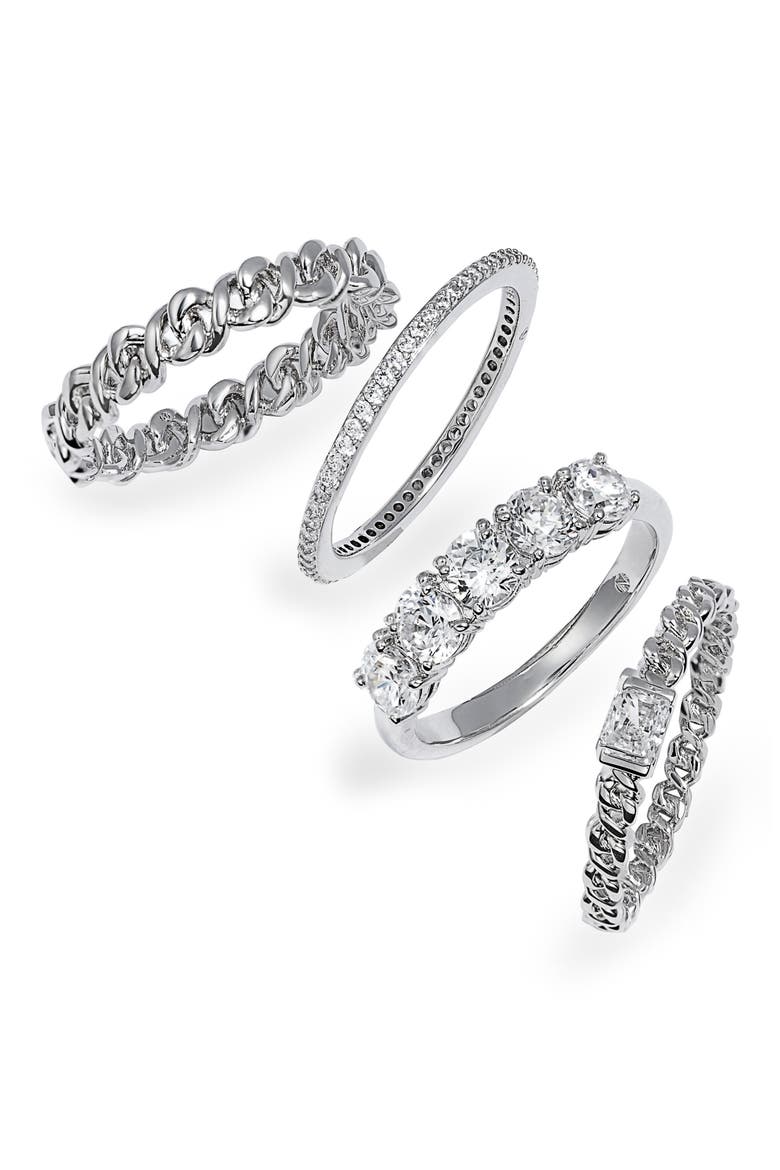 Zoe Set of 4 Stacking Rings, Main, color, RHODIUM