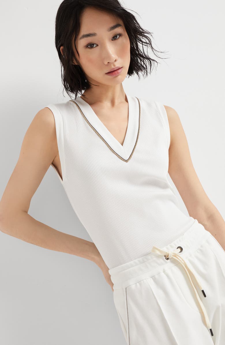 Brunello Cucinelli Ribbed jersey top, Alternate, color, 