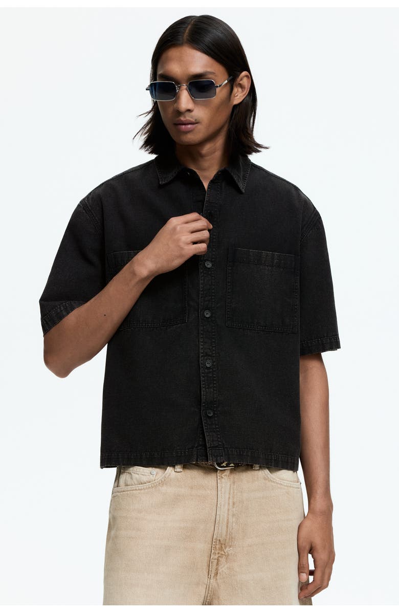 H&M Relaxed Fit Cotton Canvas Shirt, Main, color, Black