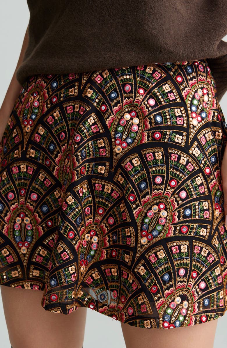 holiCHIC Riley Embroidered Foil Miniskirt, Alternate, color, Black