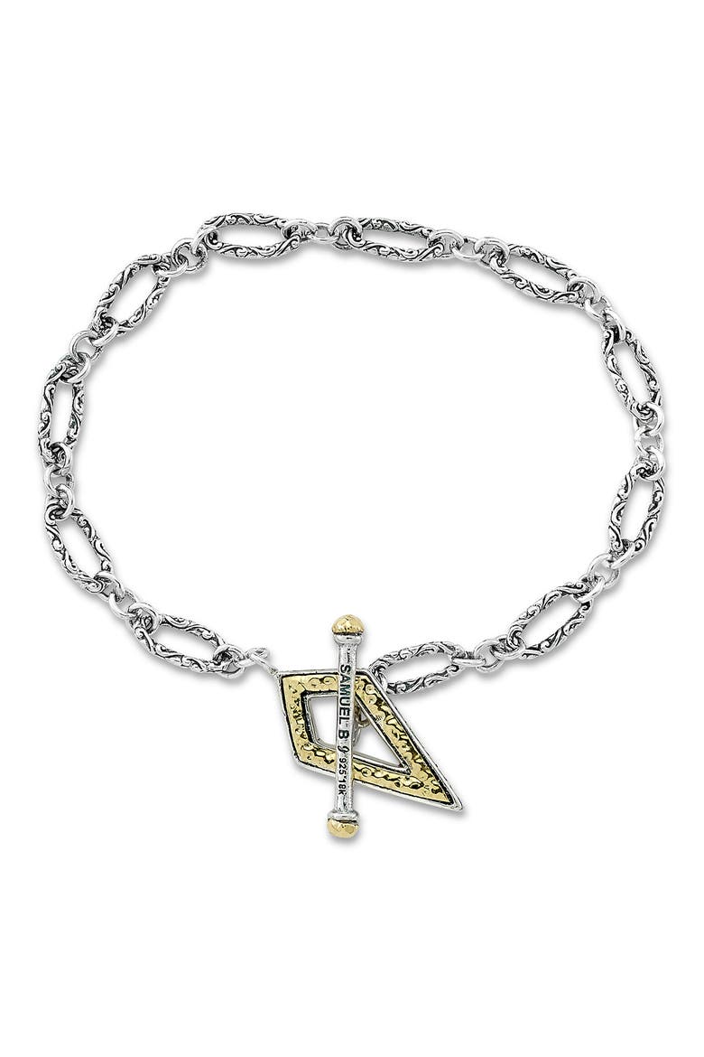 18K Yellow Gold & Sterling Silver Paperclip Bracelet, Main, color, SILVER/ GOLD