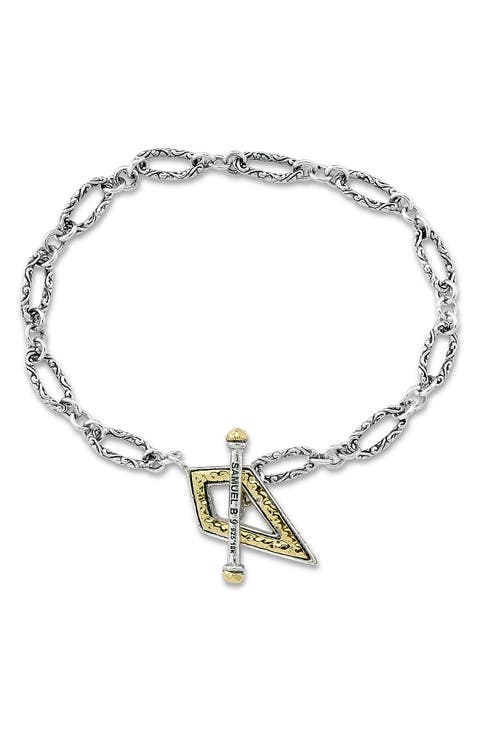 18K Yellow Gold & Sterling Silver Paperclip Bracelet