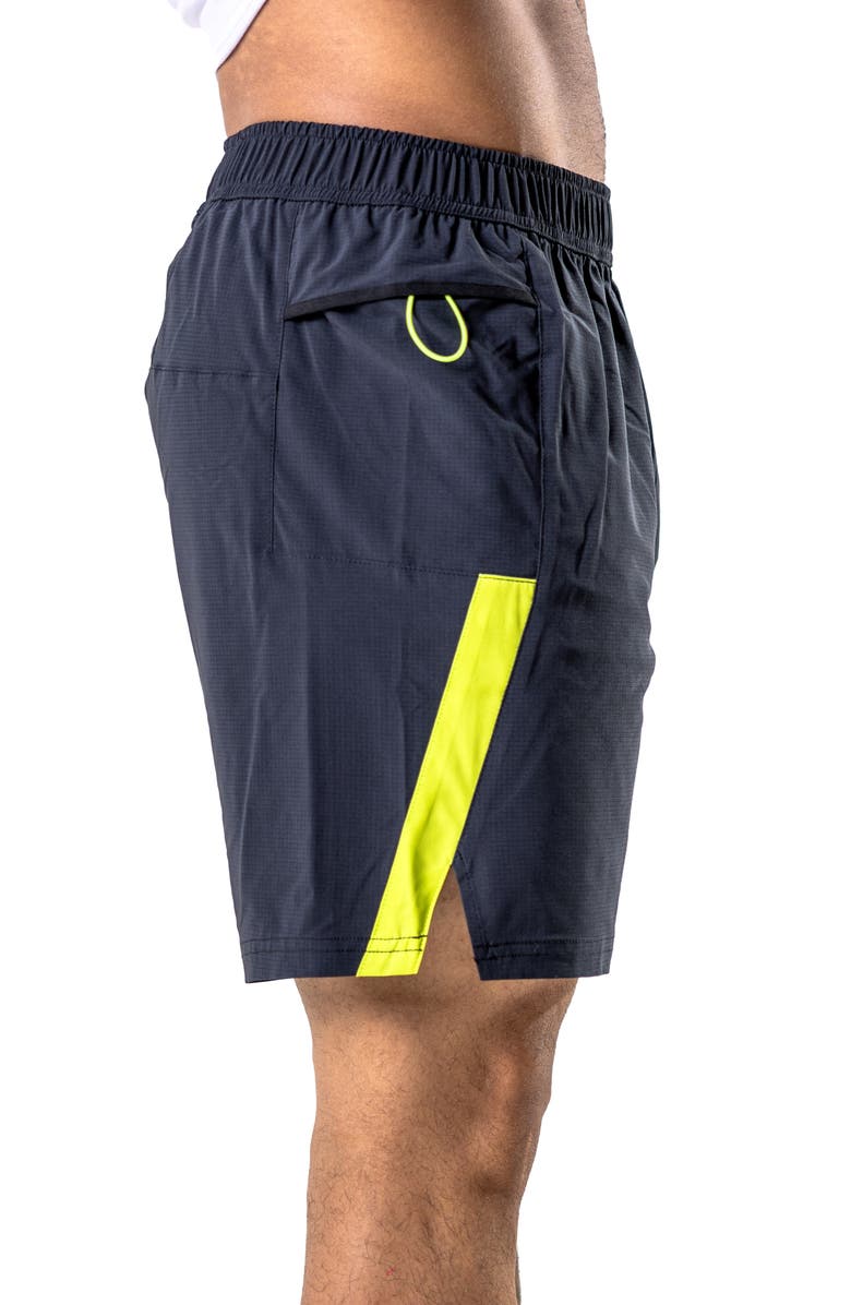 Maceoo Athletic Neon Stripe Shorts, Alternate, color, Black