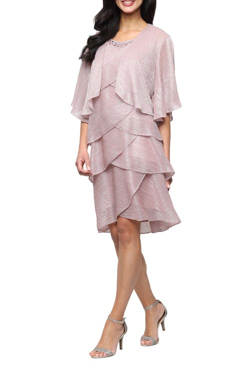 Metallic Tiered Sleeveless Dress with Jacket