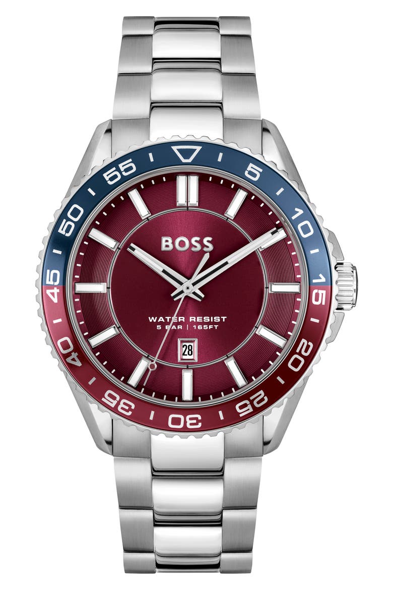 Runner Bracelet Watch, 44mm, Main, color, SILVER/ RED