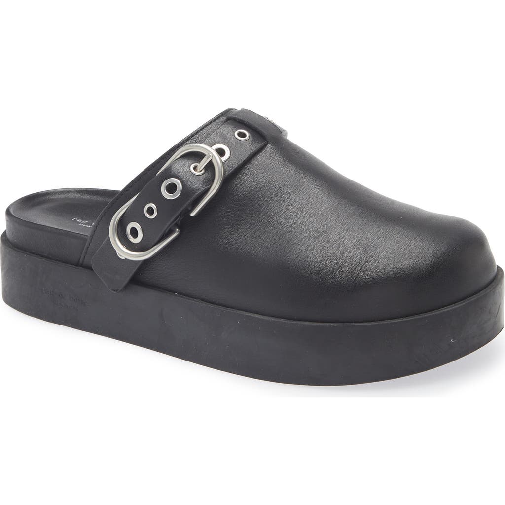 Rag & Bone Geo Buckle Platform Mule In Black Leather