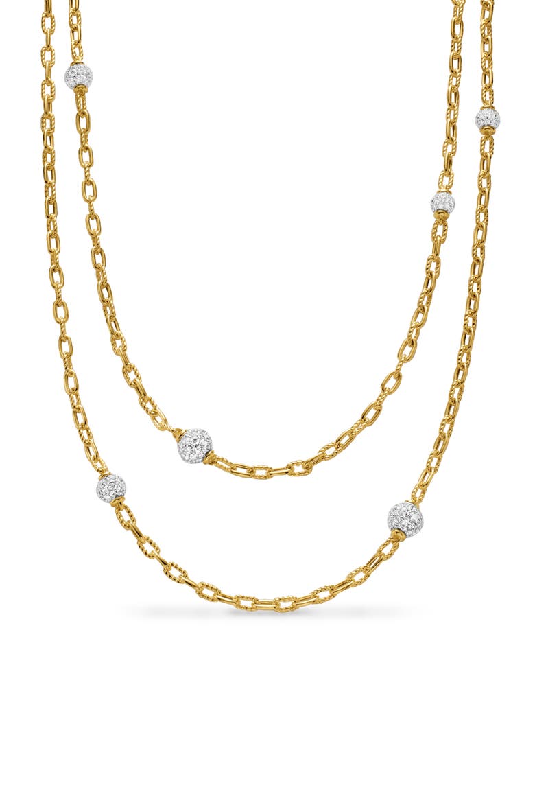 DY Madison® Pavé© Bead Station Necklace in 18K Yellow Gold with Diamonds, 3mm, Main, color, DIAMOND