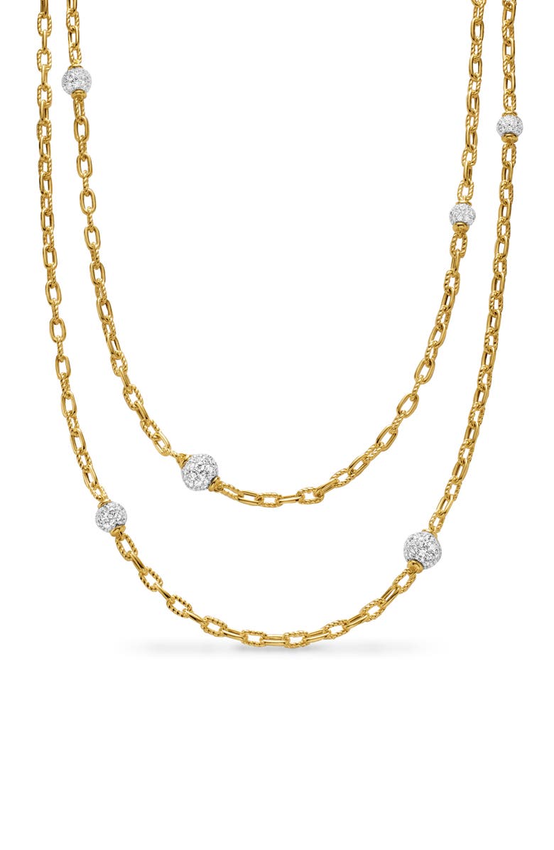 David Yurman DY Madison<sup>®</sup> Pavé<sup>©</sup> Bead Station Necklace in 18K Yellow Gold with Diamonds, 3mm, Main, color, Diamond