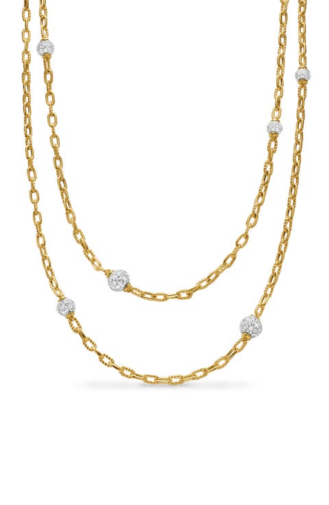 DY Madison® Pavé© Bead Station Necklace in 18K Yellow Gold with Diamonds, 3mm