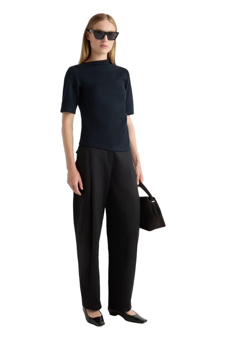 Pauline Ribbed Asymmetric Neck Top, Main, color, Navy