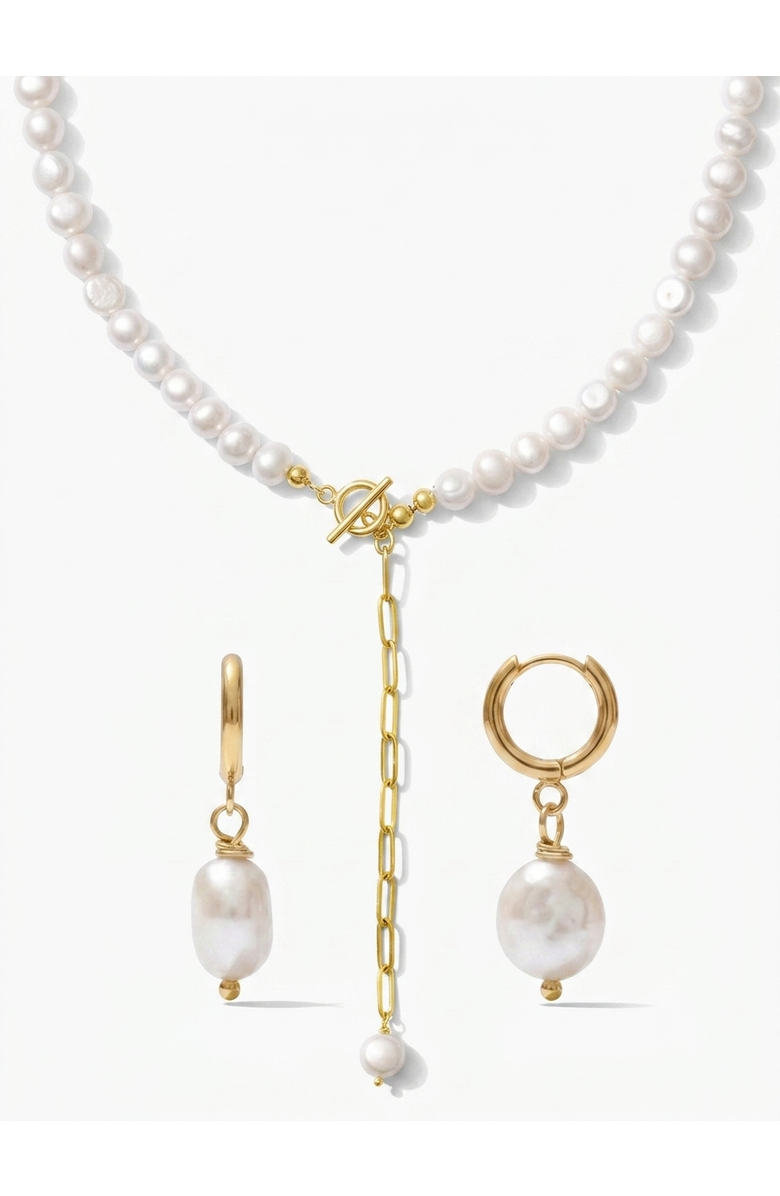 Joey Baby Morgan Pearl Necklace & Pete Drop Earring Gift Set, Main, color, Metallic Gold