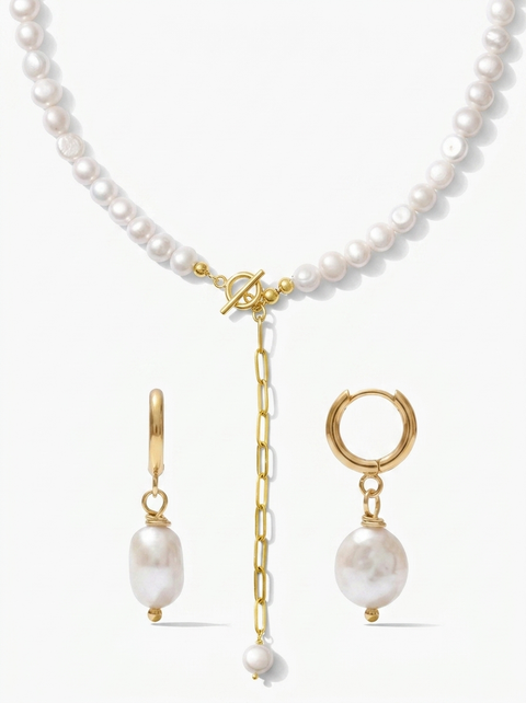 Morgan Pearl Necklace & Pete Drop Earring Gift Set