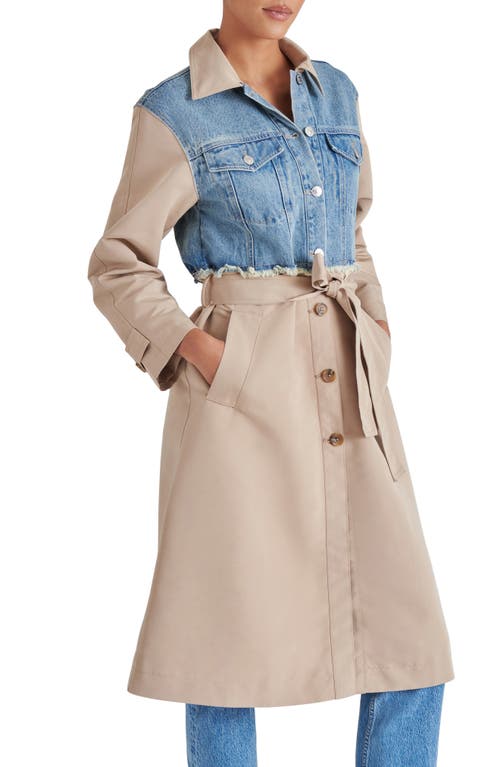 Steve Madden Soraya Mixed Media Coat In Denim Multi